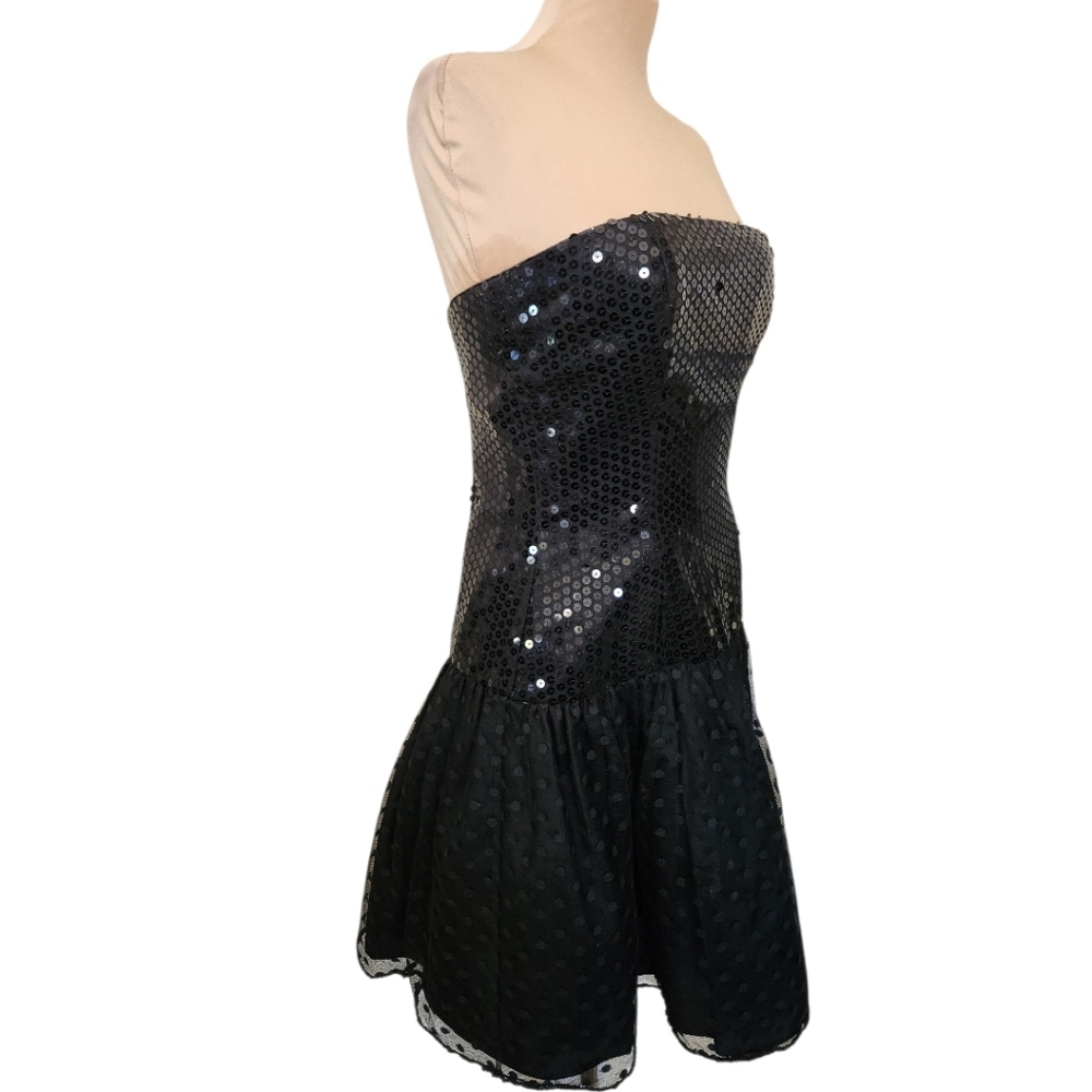 MORTON MYLES- Vintage 1980s Strapless Sequined Mini Dress - M - Picture 9 of 14